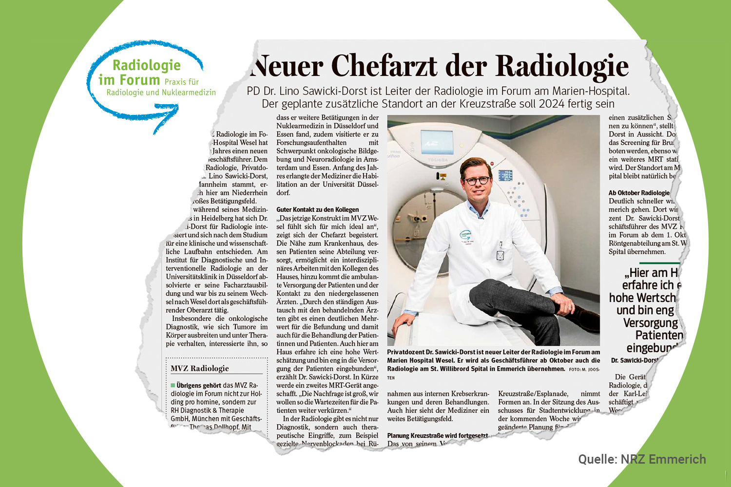 Mehr über den Artikel erfahren Aus der Presse: Chefarzt Dr. Sawicki-Dorst baut die Radiologie weiter aus